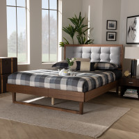 Baxton Studio Viviana-Light Grey/Ash Walnut-Full Viviana Modern and Contemporary Light Grey Fabric Upholstered and Ash Walnut Finished Wood Full Size Platform Bed